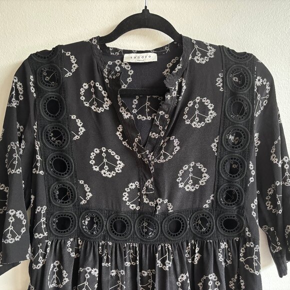 M/L Sandro 100% Silk Peace and Flowers Mini Dress - Picture 5 of 14